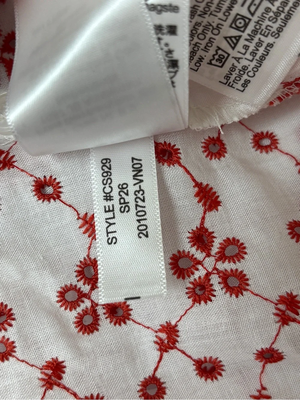 J. Crew Mini Eyelet Shirt Dress Crimson White Cotton Fit Flare Floral Size 12NWT